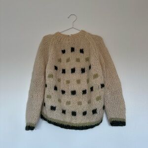 Vintage Cream Sweater with Green Accents